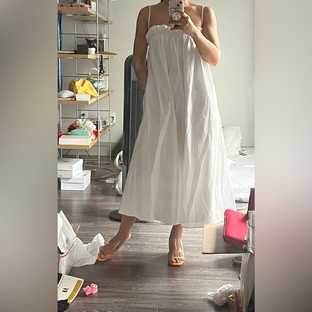 SOLD Maryam Nassir Zadeh glory dress white cotton strapless ruffled pockets XS S